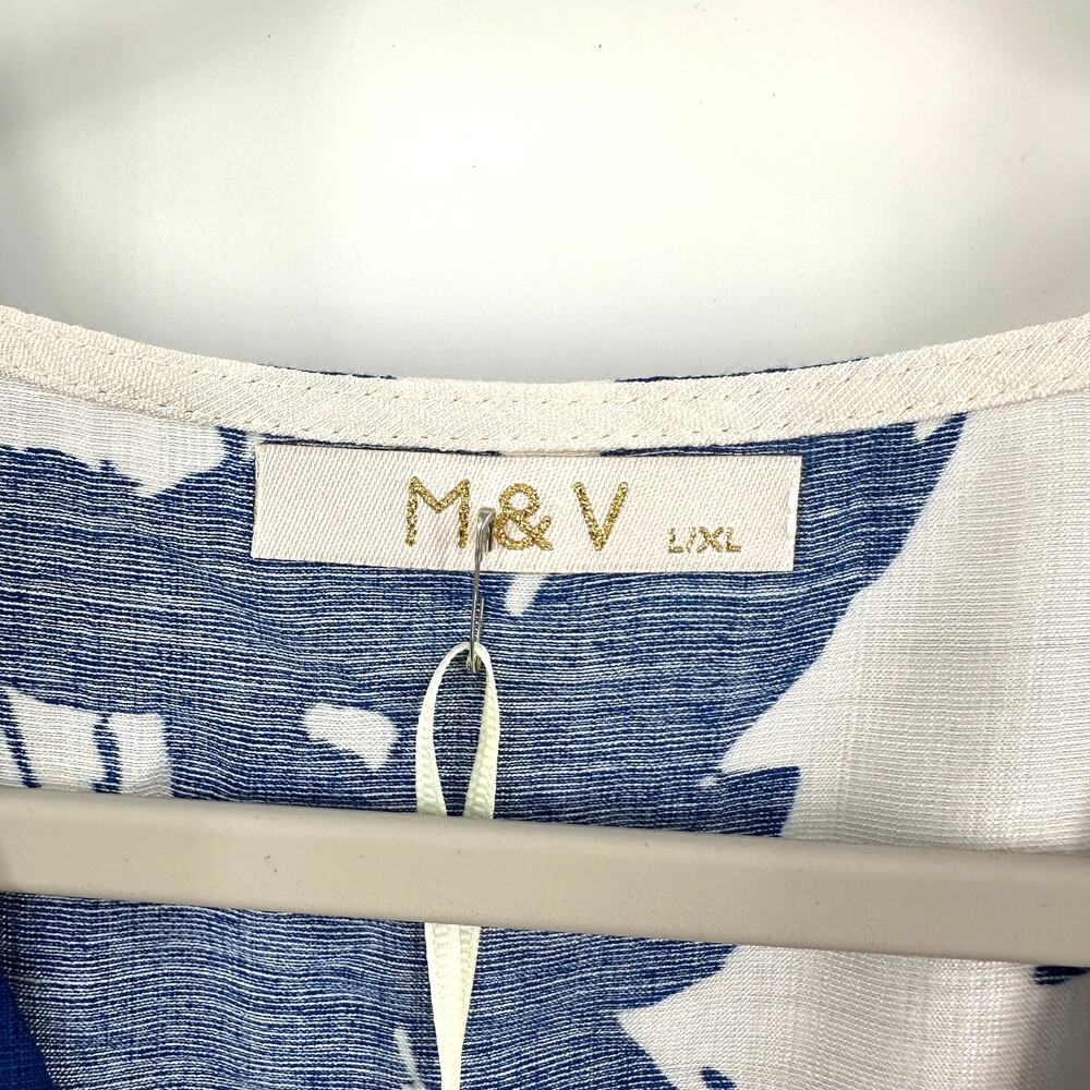 M&V Floral Print Tie Belt Midi Dress in blue white Size L/XL - Picture 4 of 13